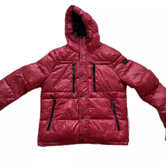 DESIGNER TH TOMMY HILFIGER MEN’S QUILTED PUFFER HOODED RED JACKET M MEDIUM - Picture 4 of 10